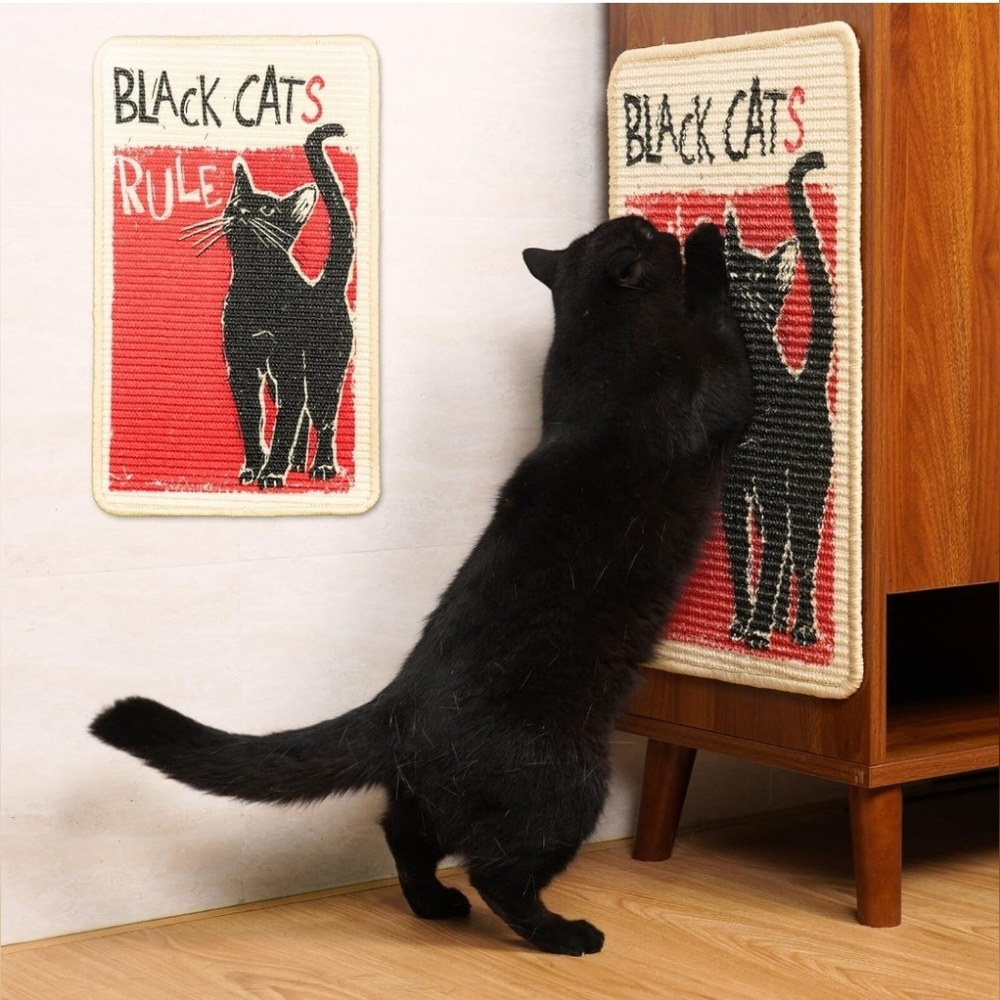 Sisal Cat Scratcher Mat 22"x13" – “Black Cat Rules”